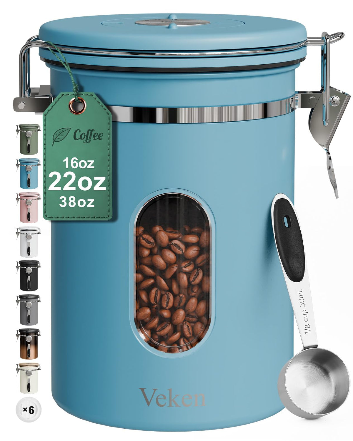 Veken coffee canister with window showing remaining beans at a glance