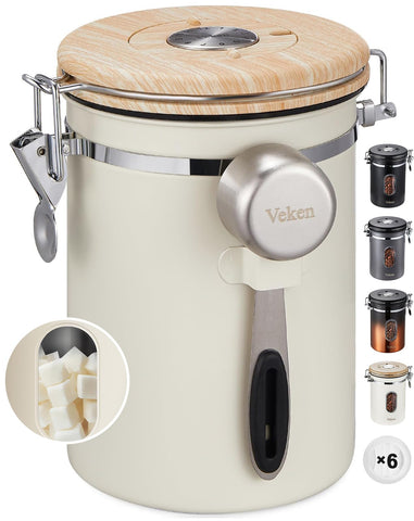 Veken coffee canister window shows freshness at a glance for better brewing.