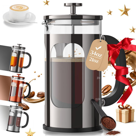 Veken French Press 34oz glass carafe front view for multiple brew sizes