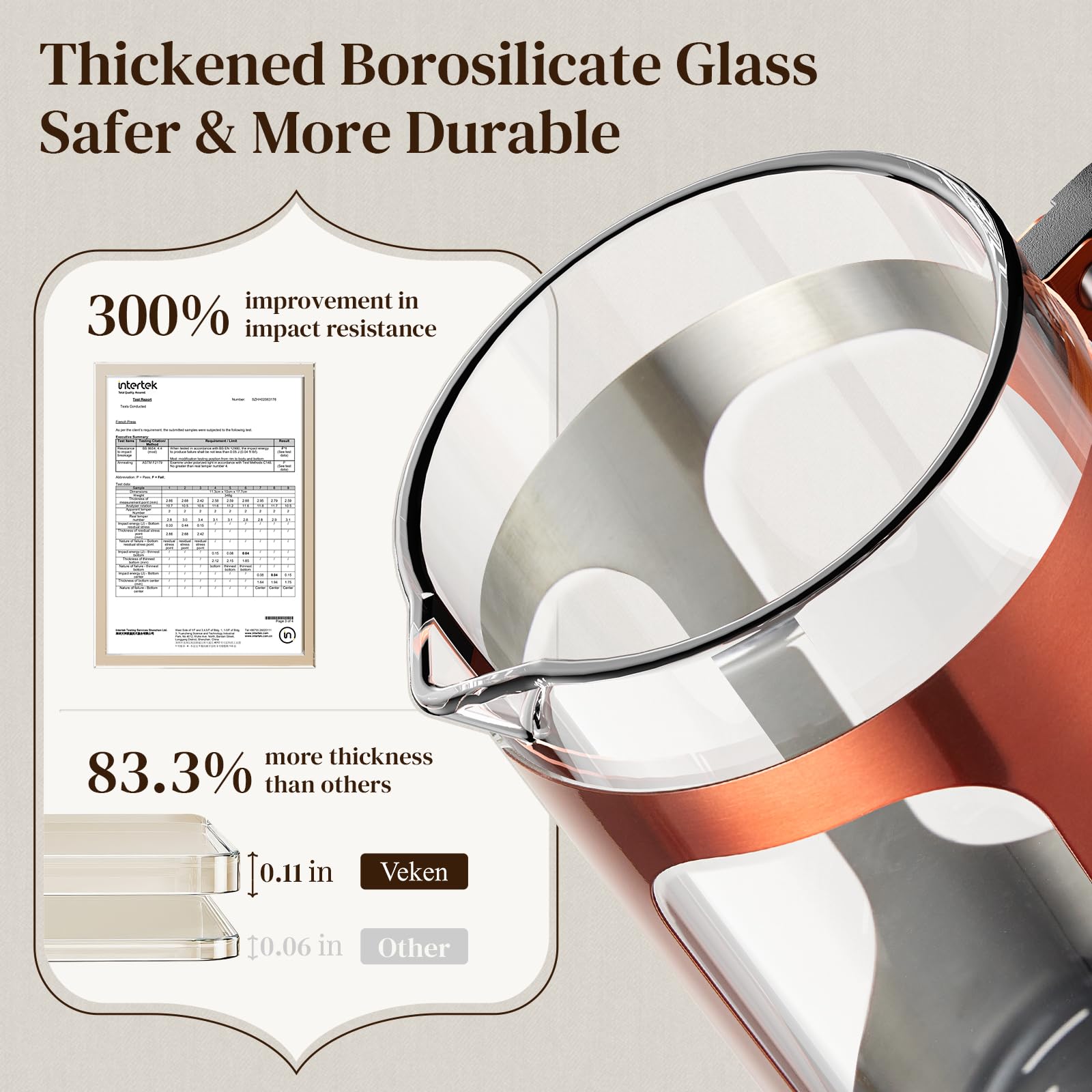 Veken French Press 4-level filter delivers smoother, sludge-free coffee with rich aroma.