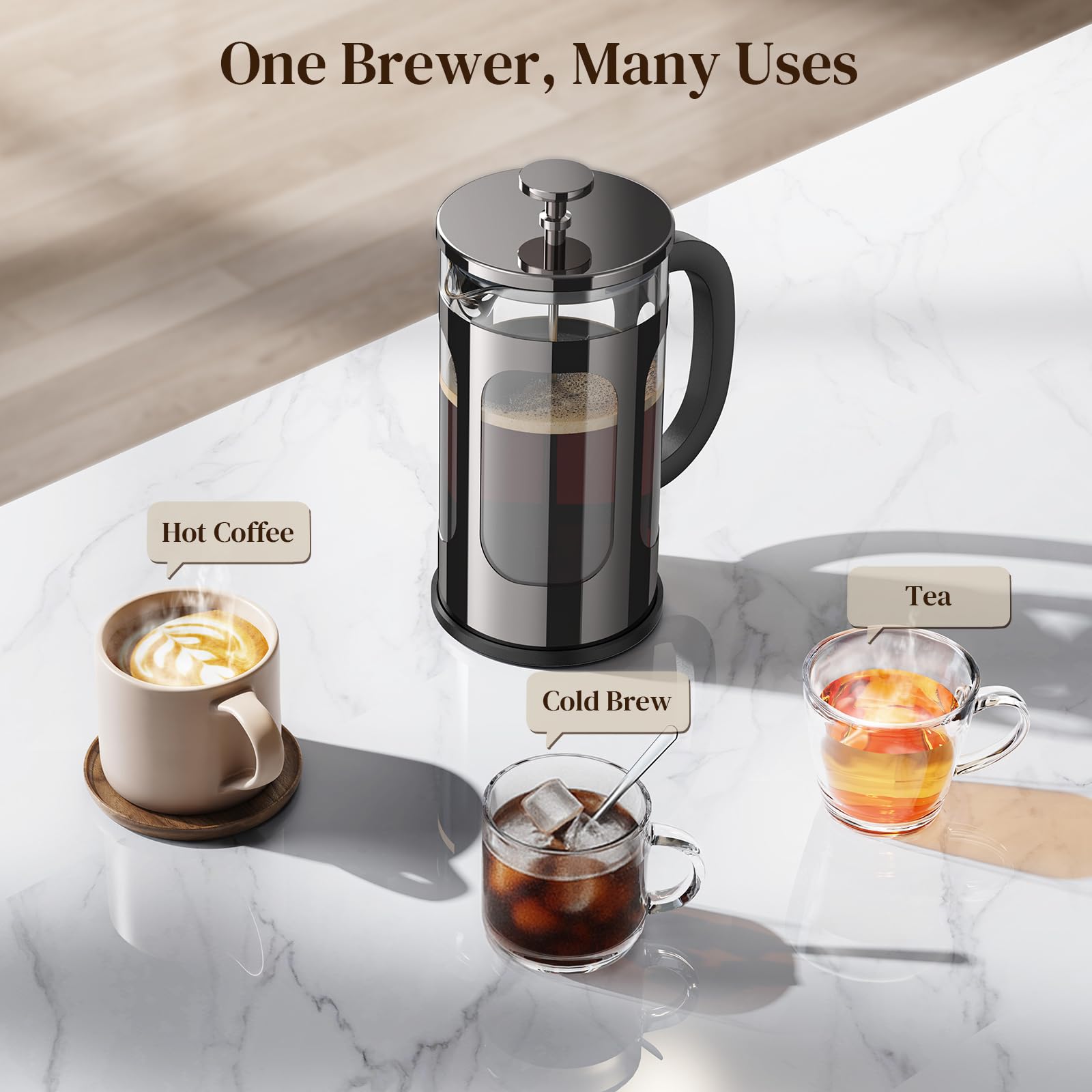 Ounce markings on the glass carafe aid precise coffee-to-water measurements