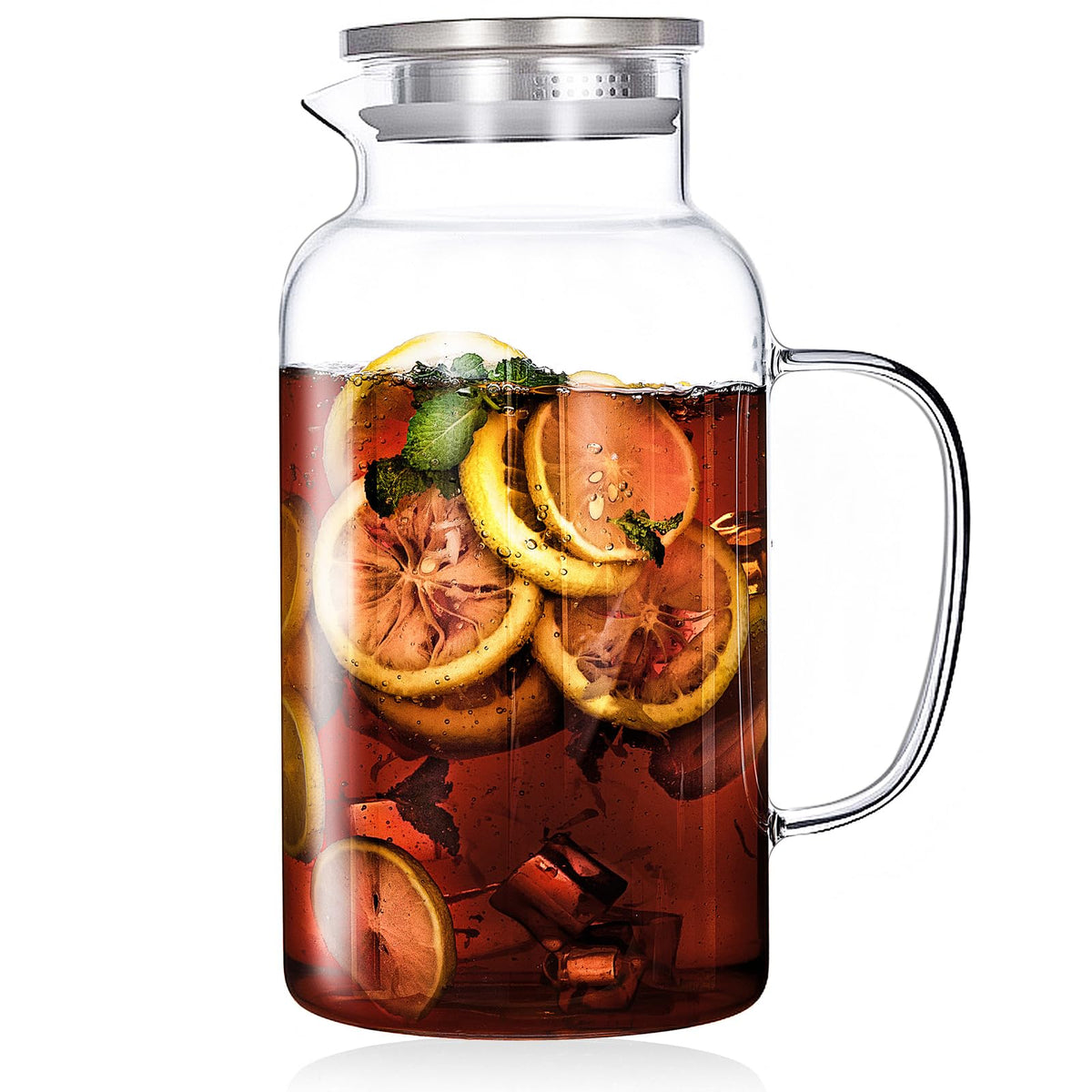 Vekonn glass water pitcher with lid and spout for clean, controlled pours.