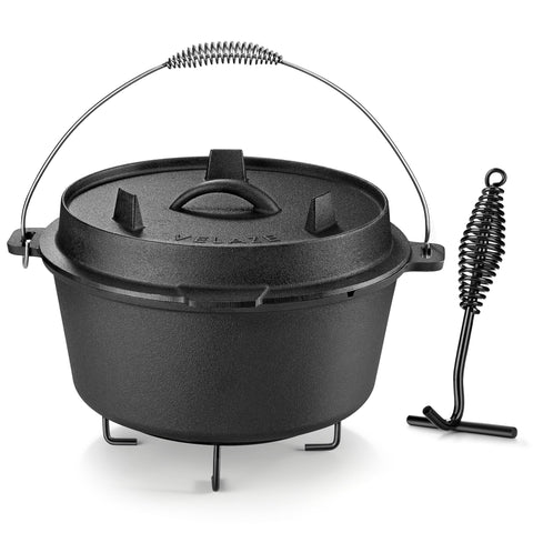 Velaze 10QT camping Dutch oven with lid, ideal for family meals outdoors