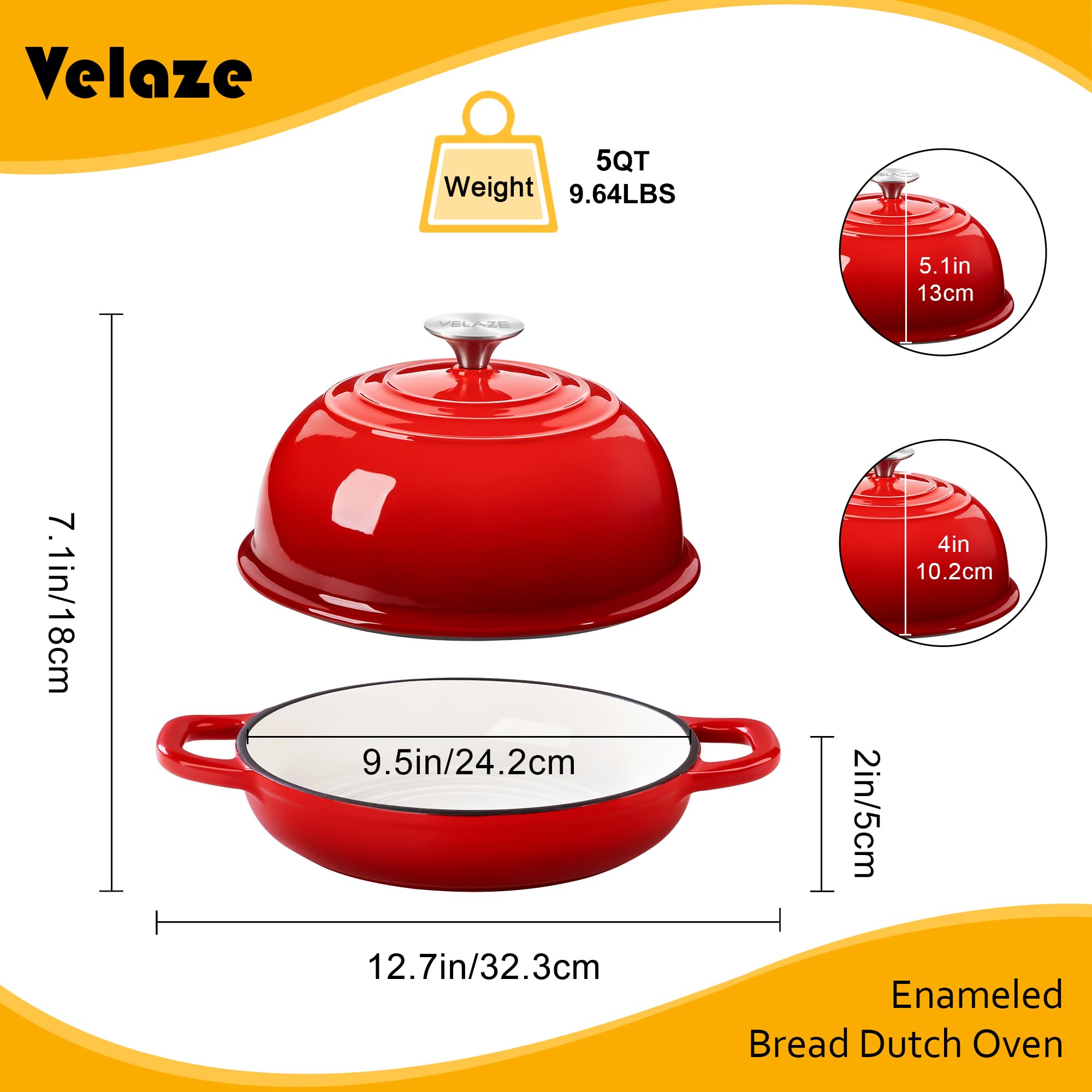 Velaze Dutch oven with dome lid traps steam for bread rise