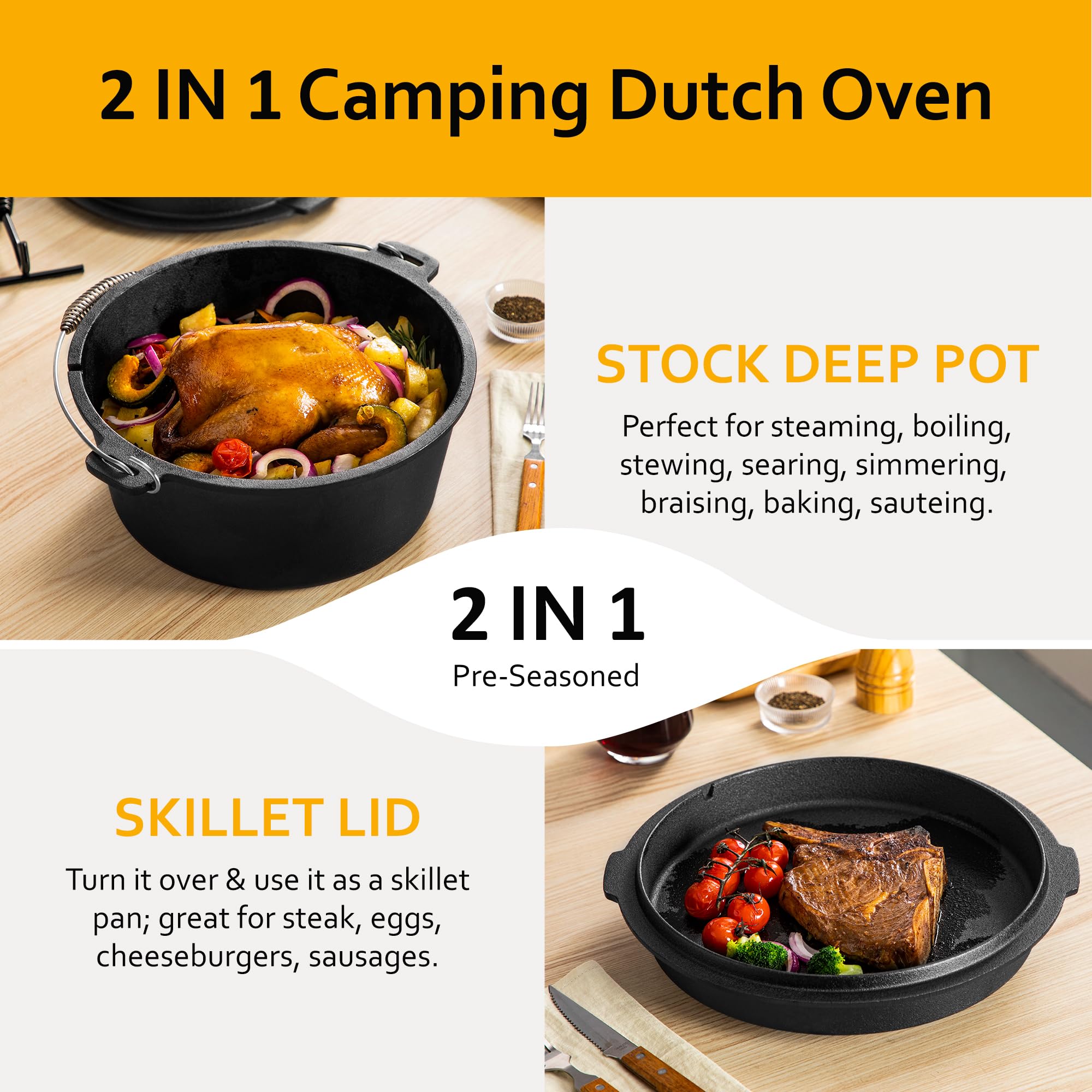 Velaze Dutch oven with stand support over any table for stable cooking