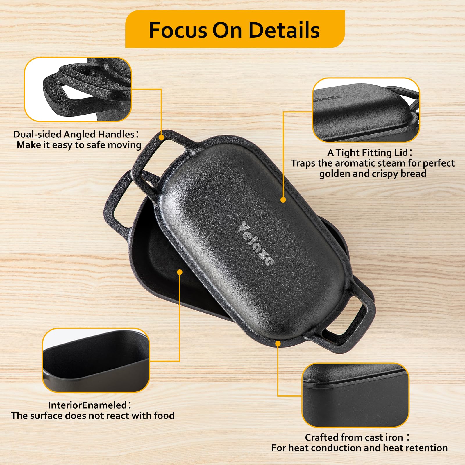 Velaze easy-clean Dutch oven simplifies maintenance with warm soapy water.