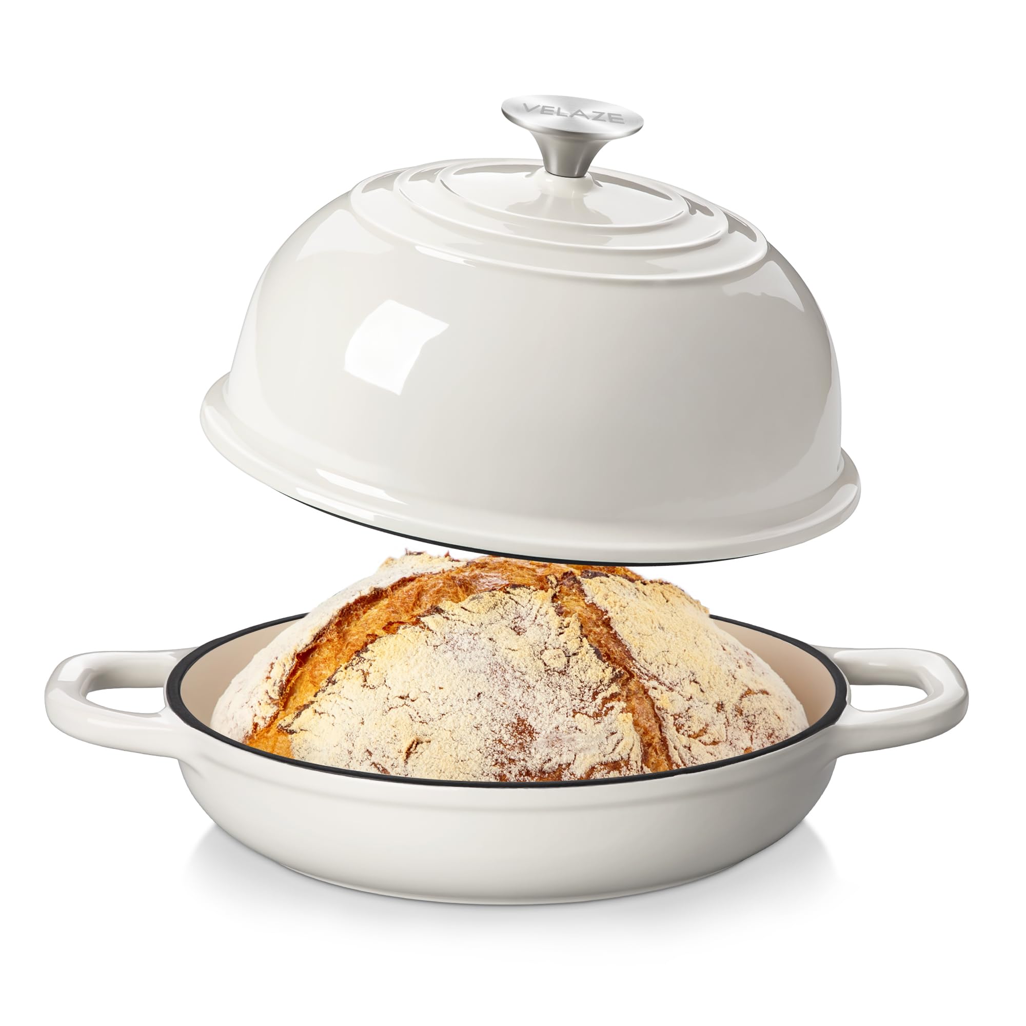 Velaze 5qt enameled Dutch oven with dome lid for even heat and bread rising