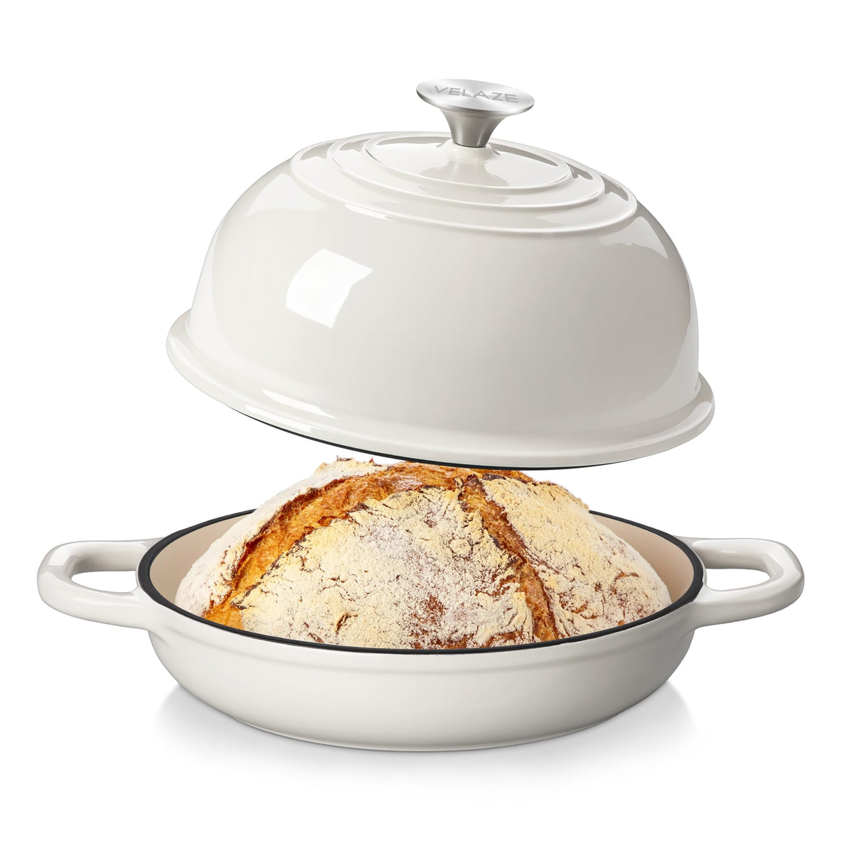 Velaze 5qt enameled Dutch oven with dome lid for even heat and bread rising
