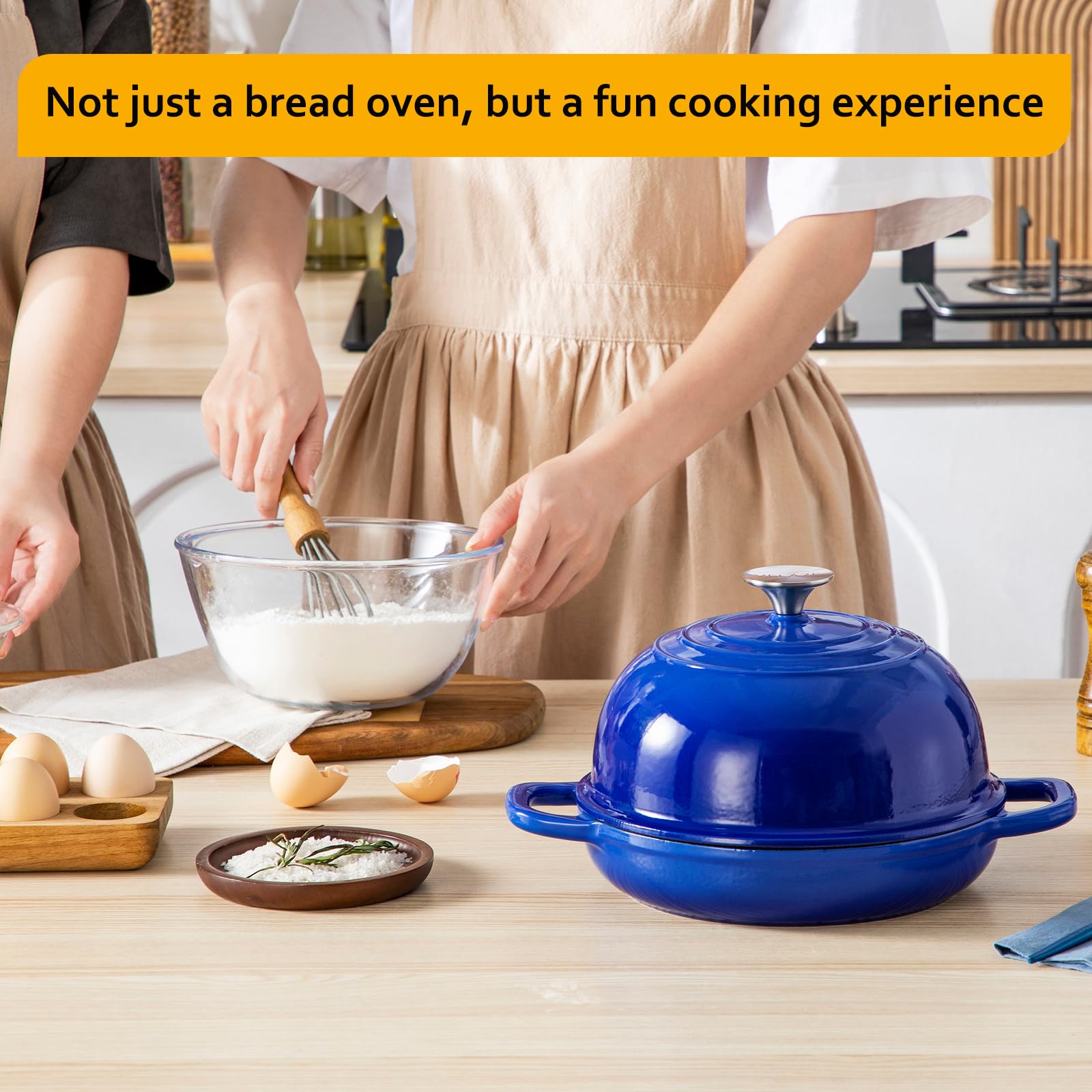 Velaze enameled Dutch oven 5qt easy-clean blue wipe-clean interior.