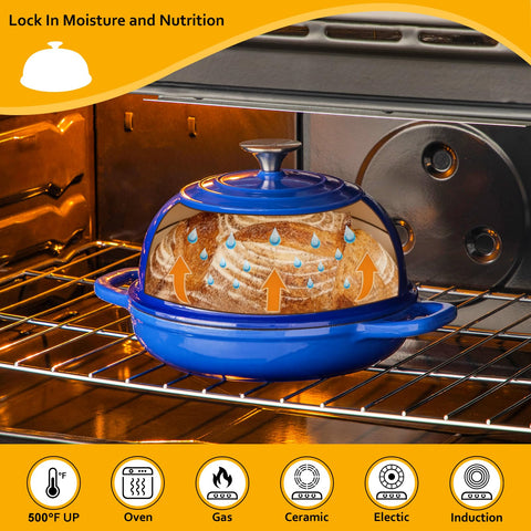 Velaze enameled Dutch oven 5qt stovetop-to-oven blue suitable for braising and roasting.