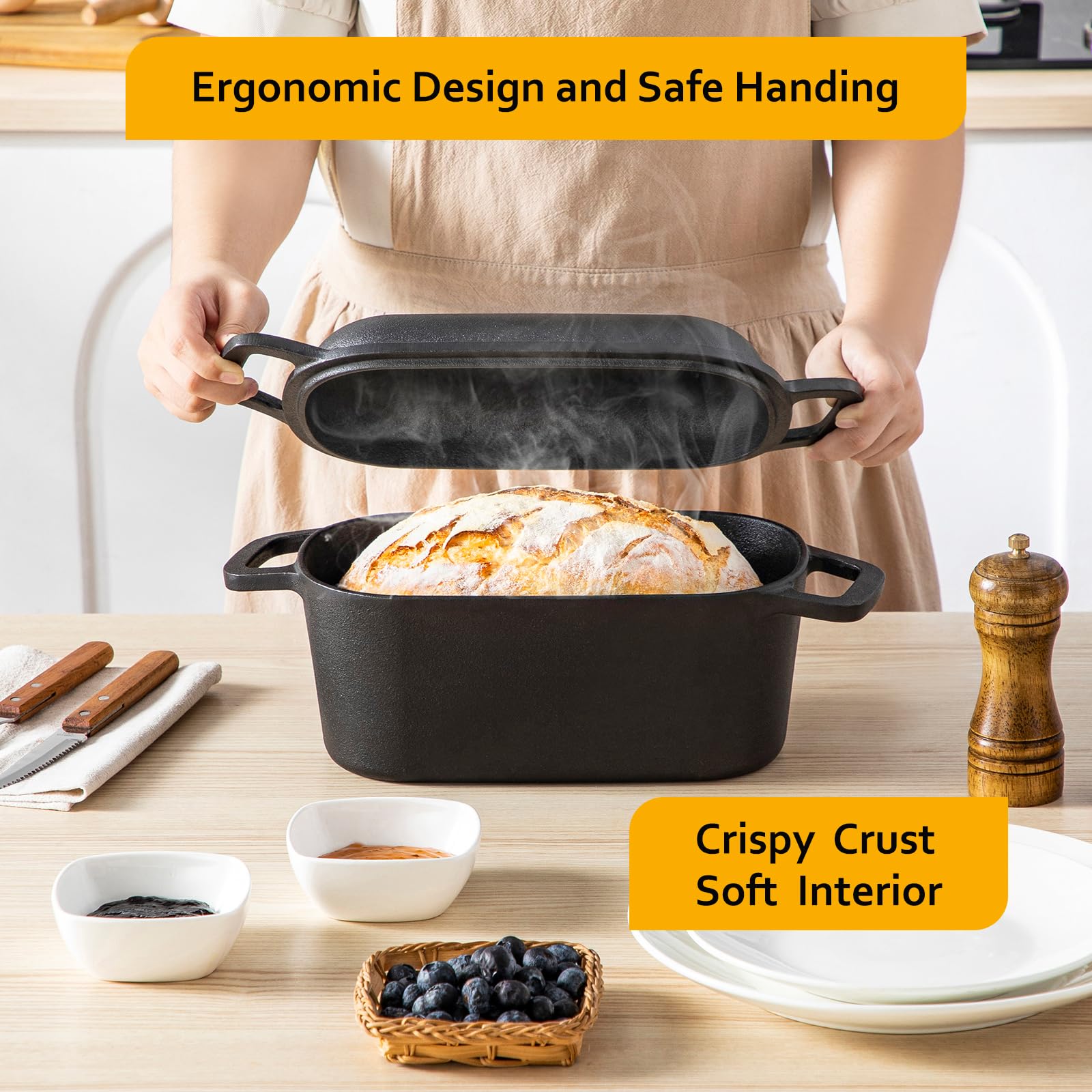 Velaze oven-safe to 500°F Dutch oven for versatile cooking indoors or outdoors.