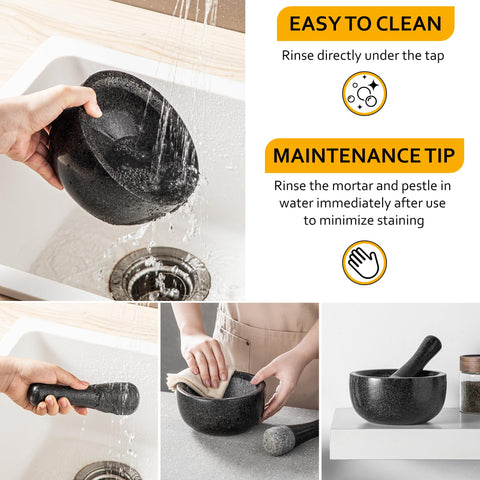 Velaze sturdy stone base prevents slipping during pounding.