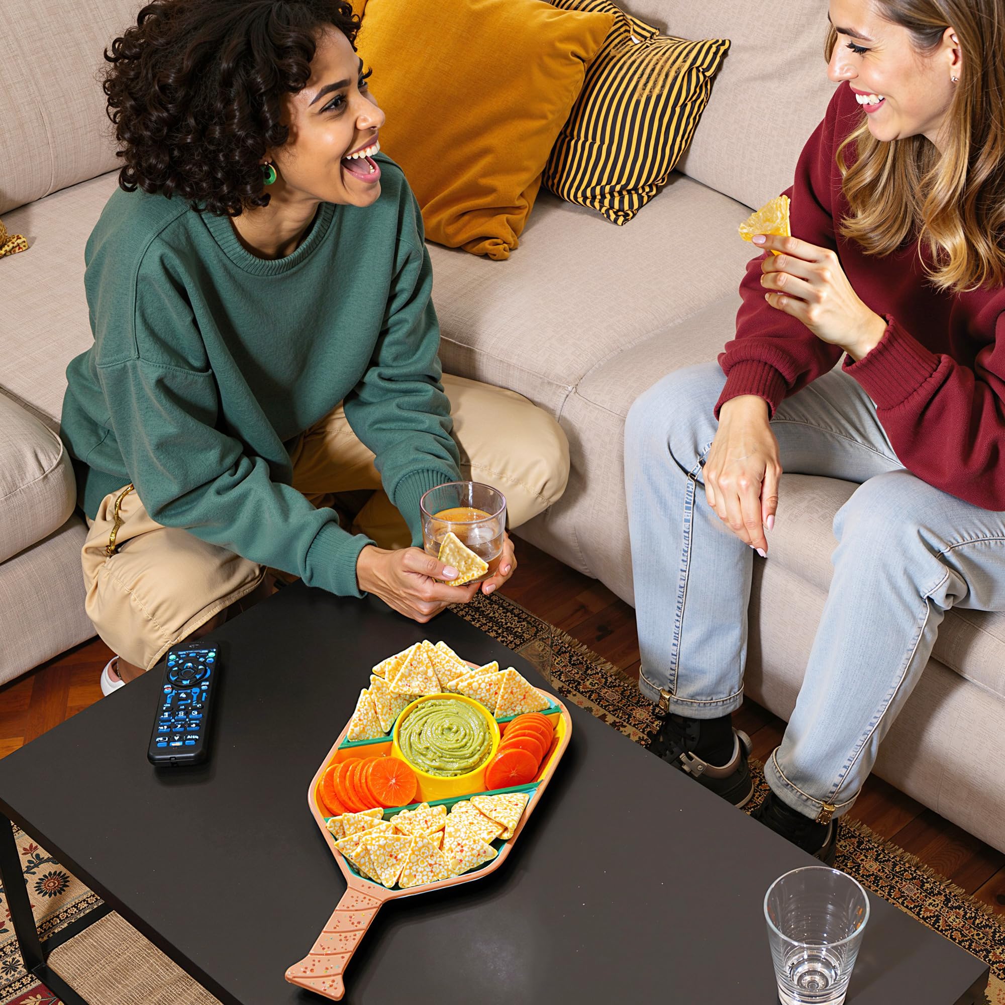 VELENTI ceramic snack tray with handle for easy carrying during parties
