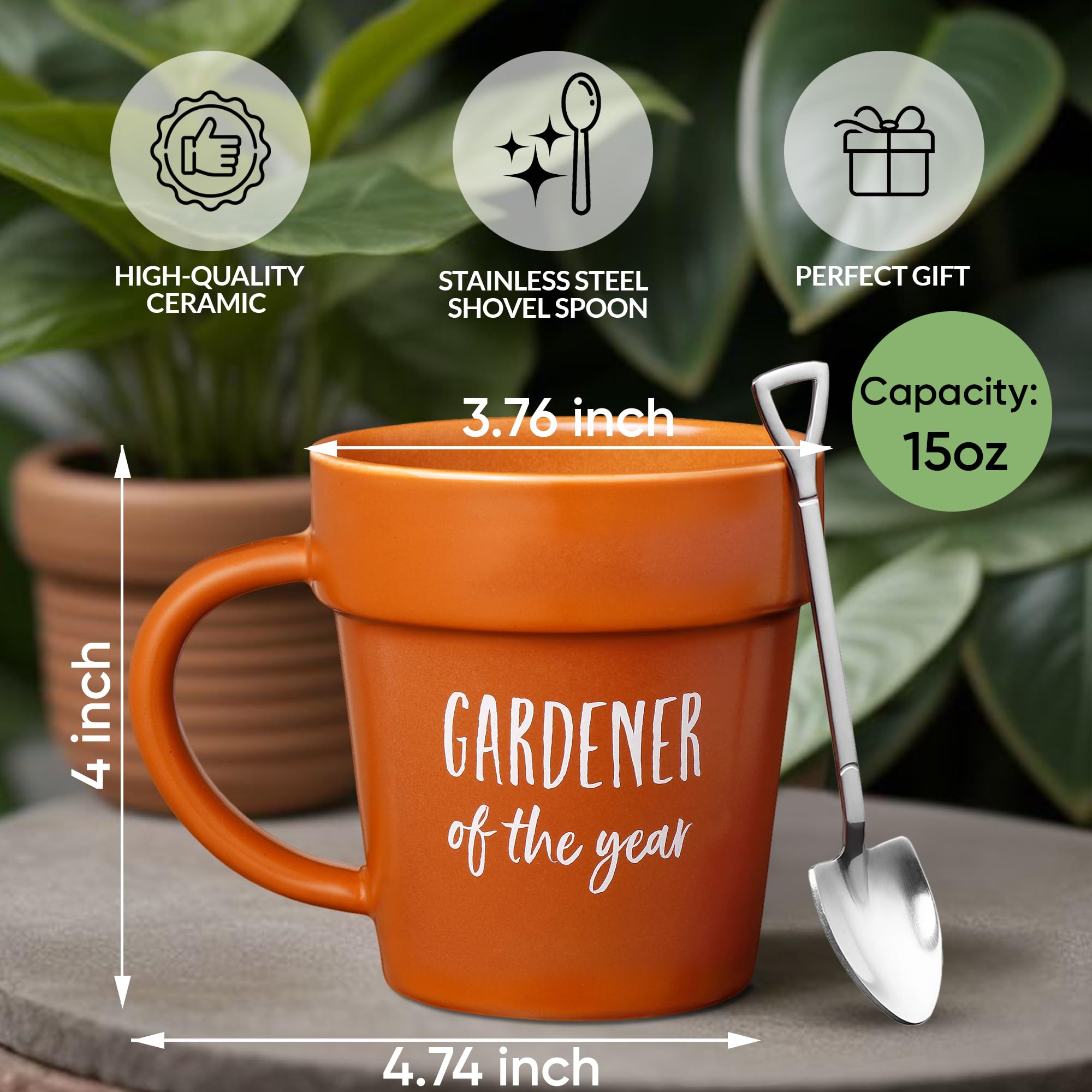 VELENTI Gardener mug with shovel spoon, a practical stirring tool for coffee lovers.