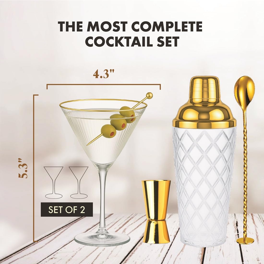 VEMACITY shaker with built-in strainer for smooth martini pours