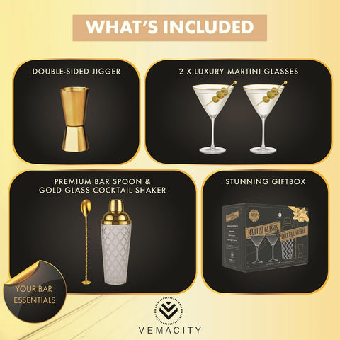 VEMACITY espresso martini glasses ribbed with gold rims for elegant coffee cocktails