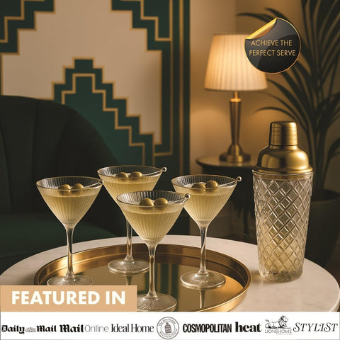 VEMACITY gold-rimmed martini glasses ready for stylish serving