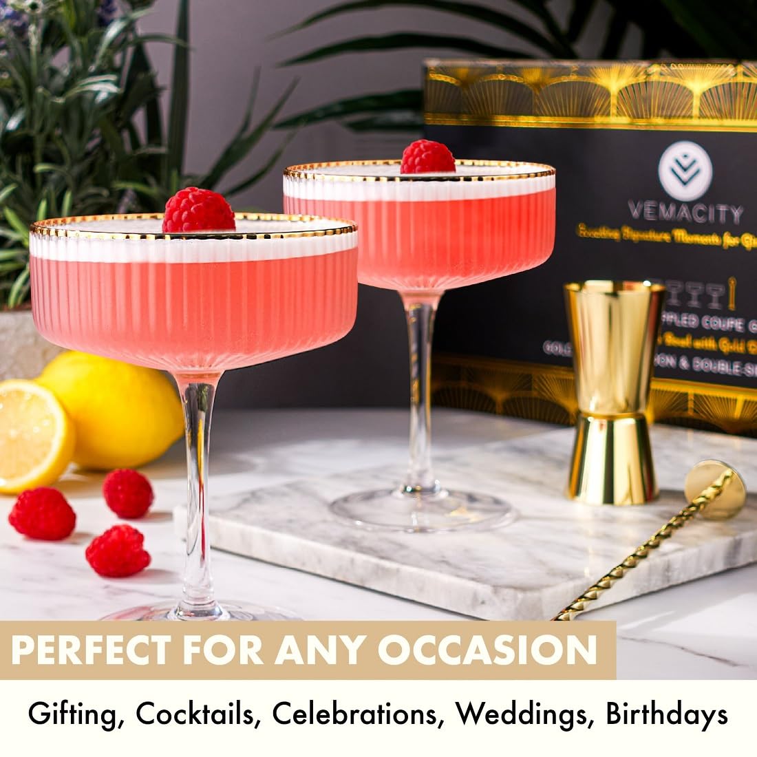 London-designed VEMACITY glassware adds vintage charm to home mixology.