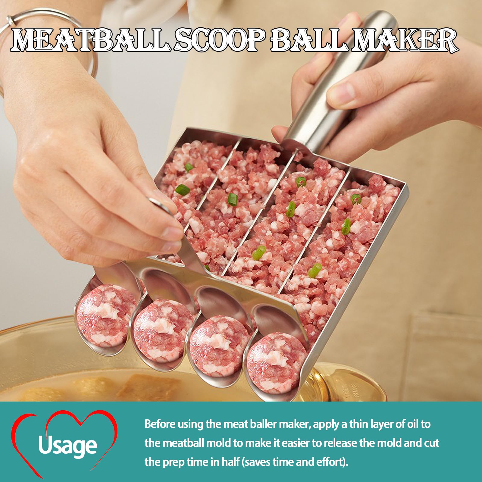 VEMJO stainless scraper card helps shape meatballs without touching raw meat.