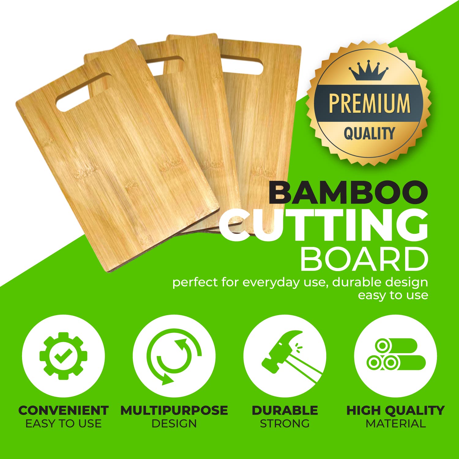 Ven-Trap bamboo board is wall-hanging ready for display and storage.