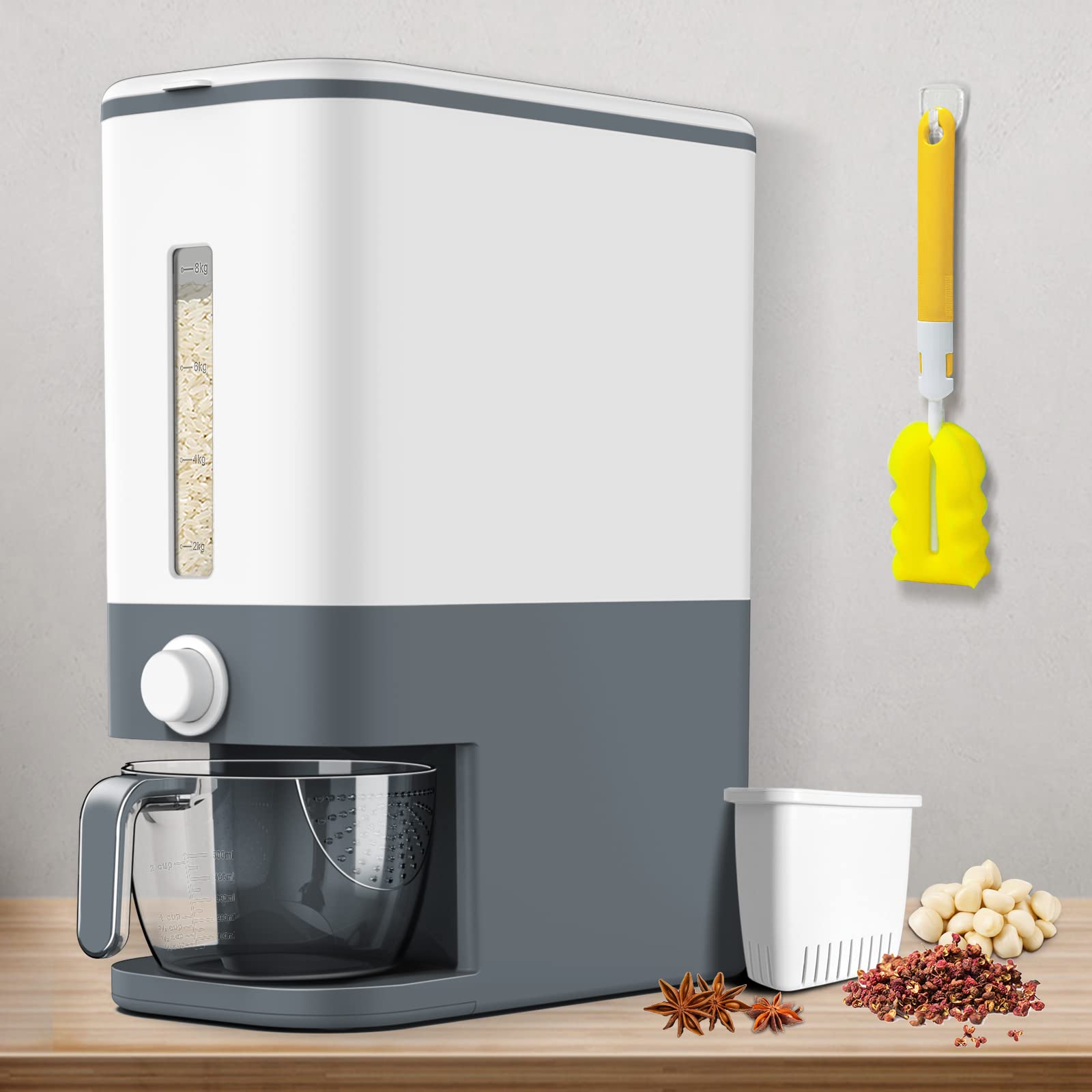 VenDotbi rice dispenser with built-in fresh box keeps grains dry and pest-free.