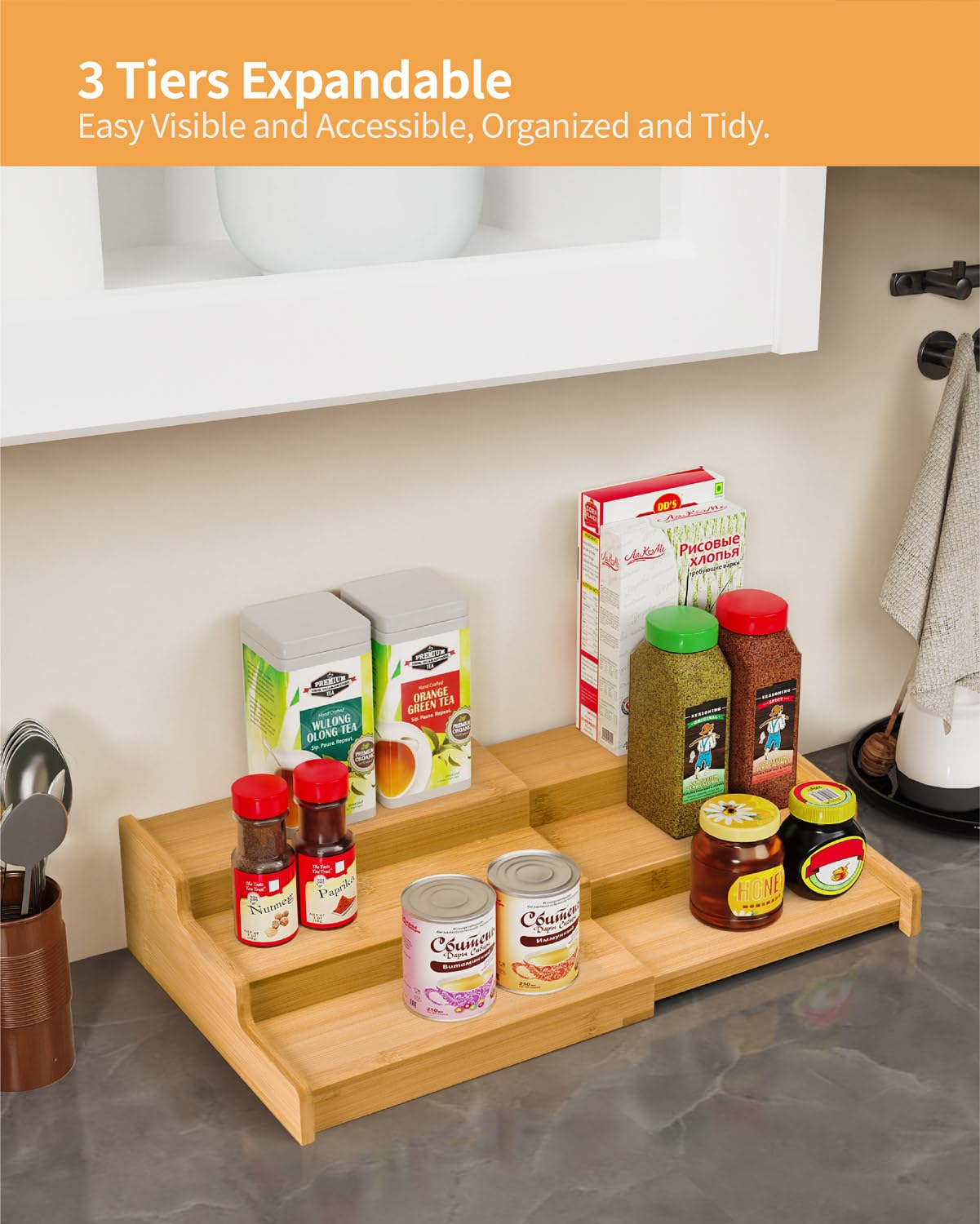 VenDotbi spice rack features anti-tip sides to prevent jar spills