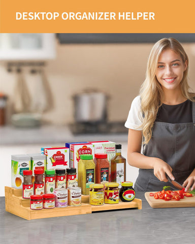VenDotbi expandable spice organizer adapts to wider or narrower cabinets