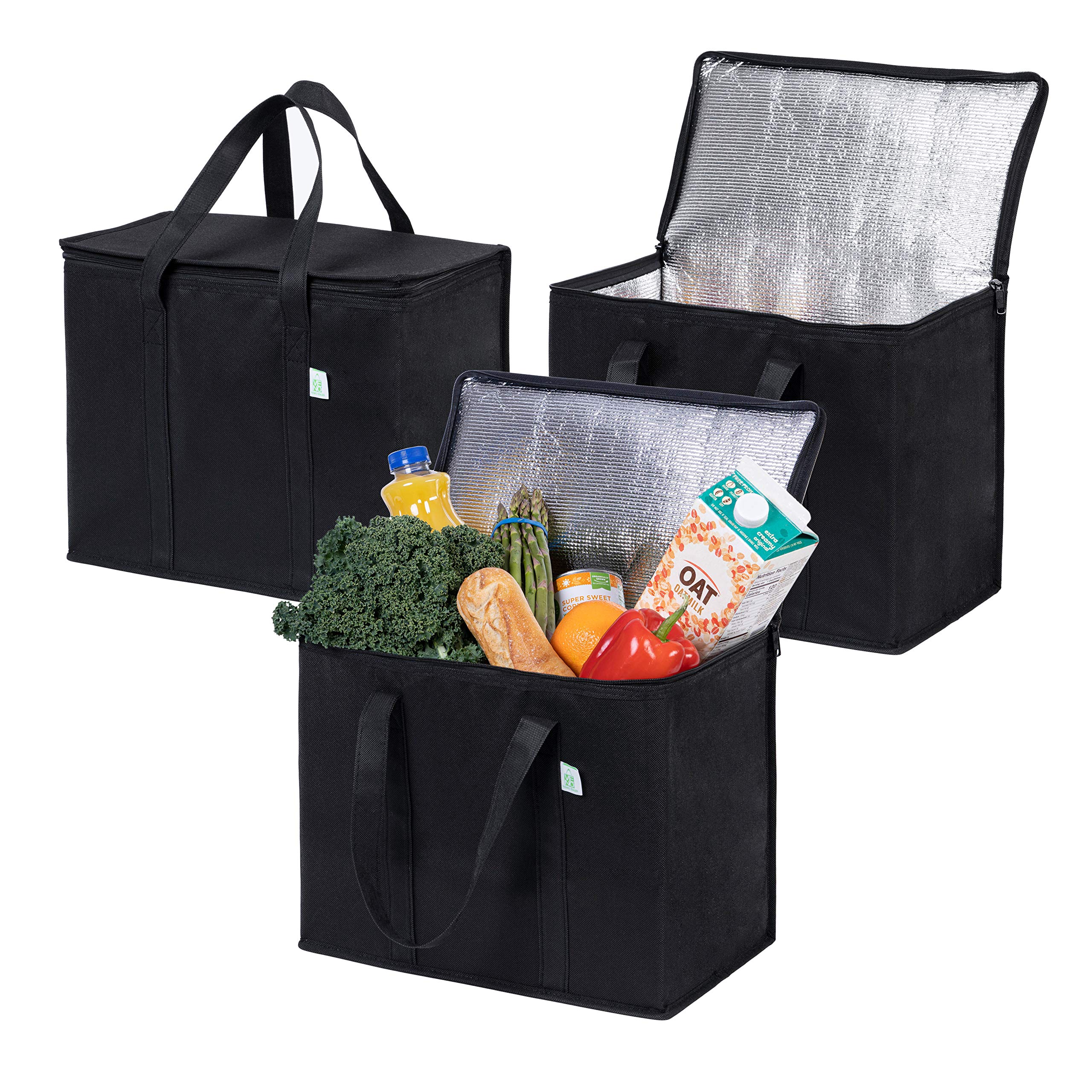 VENO 3-pack insulated grocery bags – front view, ideal for bulk groceries.