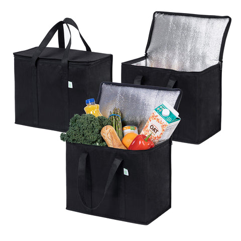 VENO 3-pack insulated grocery bags – front view, ideal for bulk groceries.