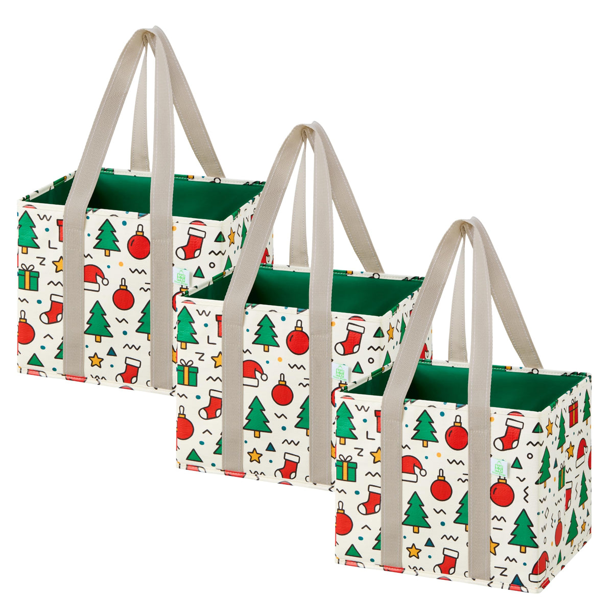VENO Christmas bag stands upright with a hard bottom for stable groceries