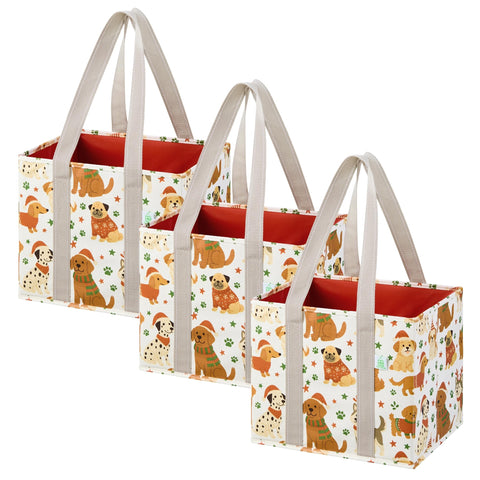 VENO Christmas bag stands upright with a hard bottom for stable groceries.