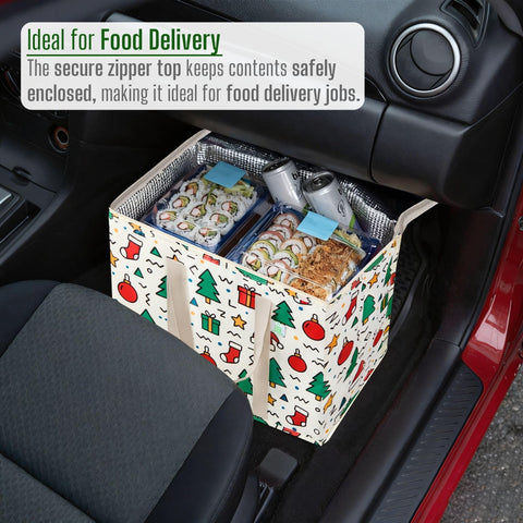 VENO reusable bag in trunk scene shows easy storage after holiday shopping.