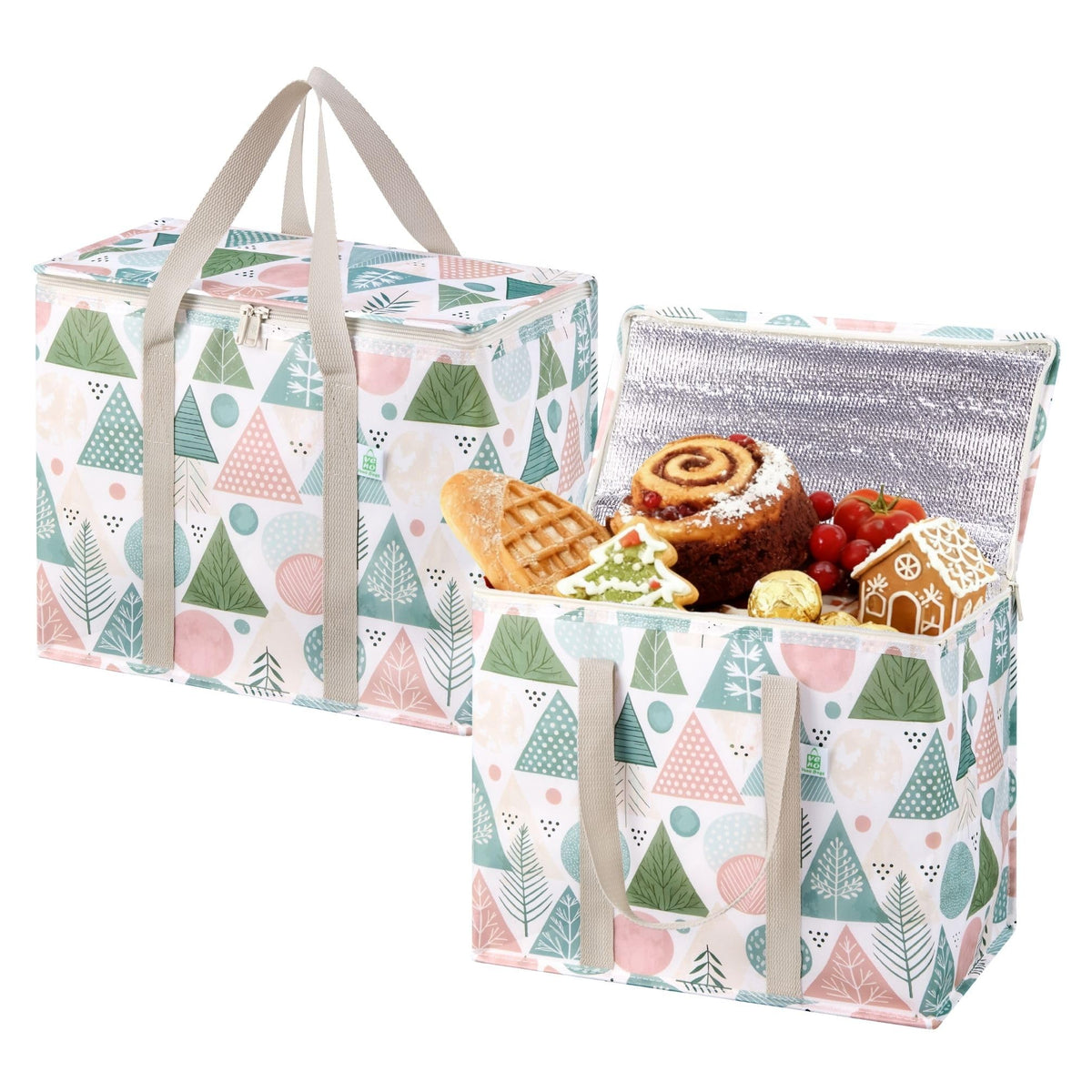 VENO Christmas cooler bag with large interior for groceries and party treats.