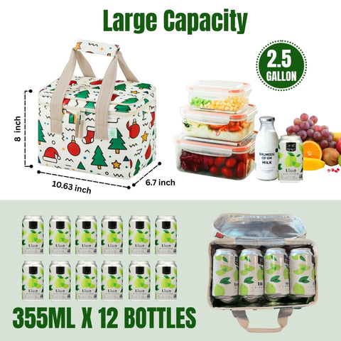 VENO Christmas lunch bag shows roomy capacity for snacks and lunches