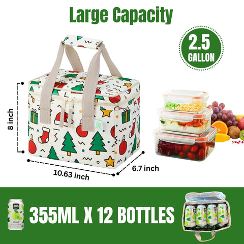 VENO Christmas lunch bag top-open view for quick access to contents.