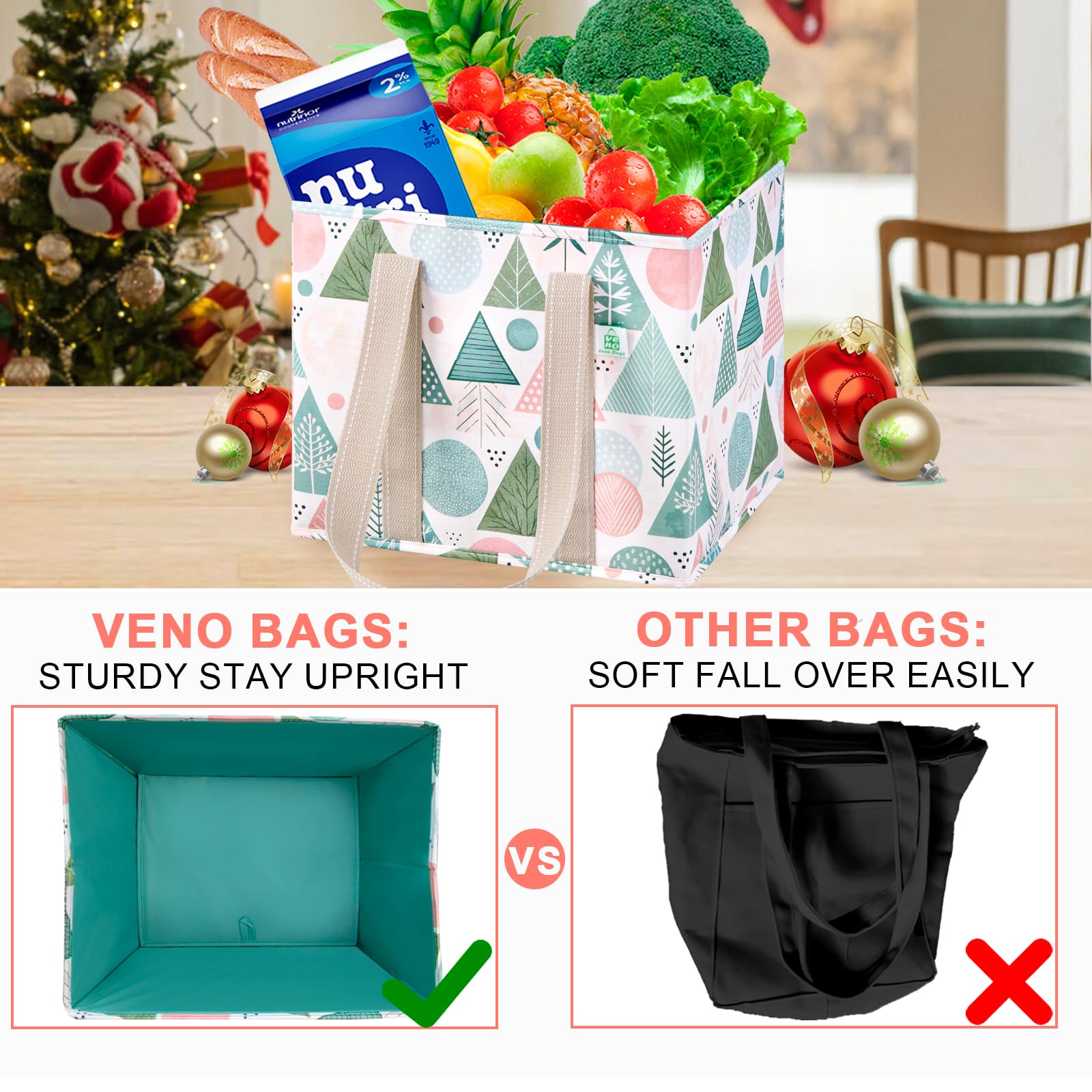 VENO six-gallon capacity spaciously holds Christmas shopping and gifts