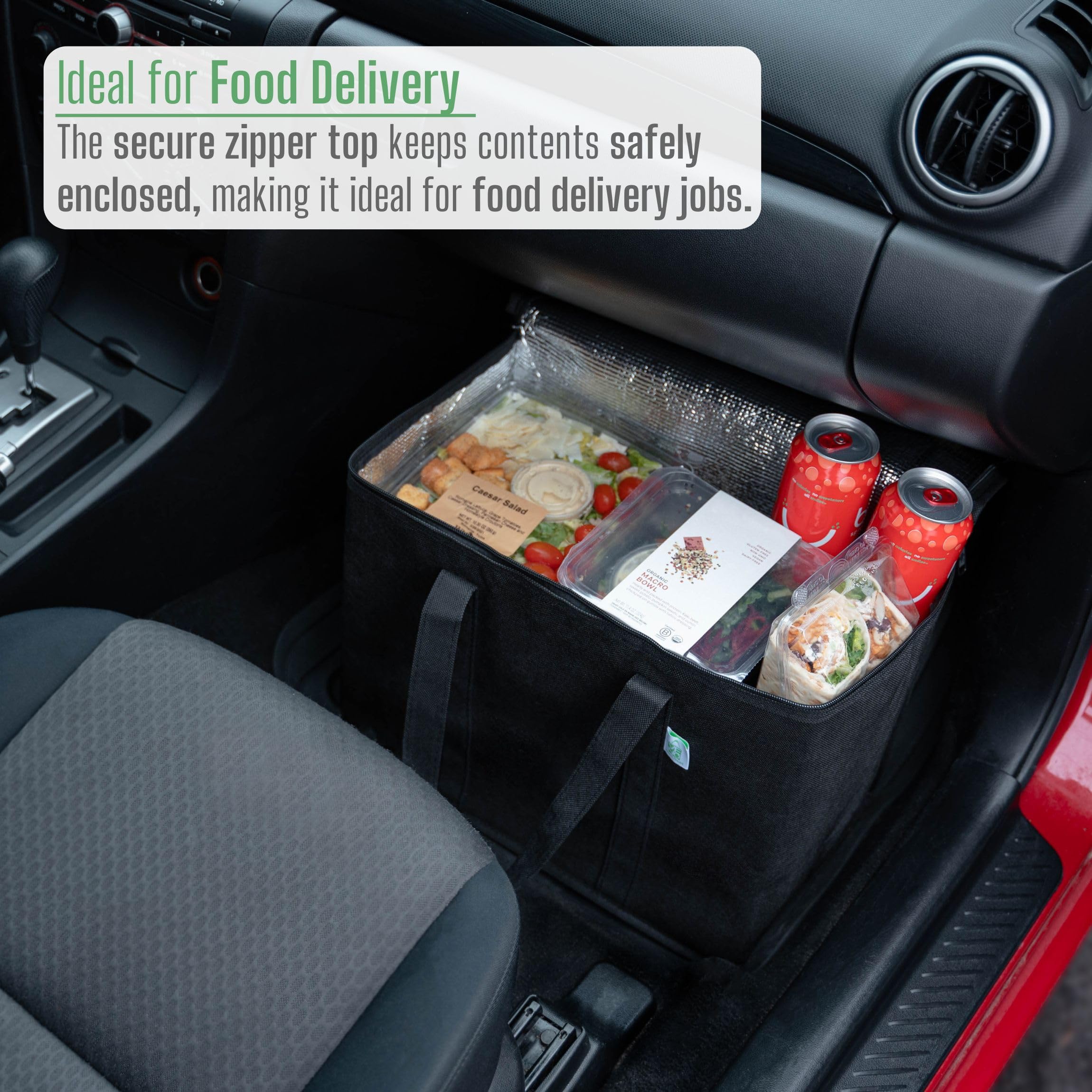 VENO dual-tab zippered lid helps prevent items from escaping.