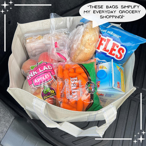 VENO reusable bags in cart show organized, easy shopping.