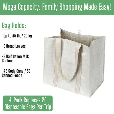 VENO reusable bags with sturdy 12 inch handles for comfortable carrying.