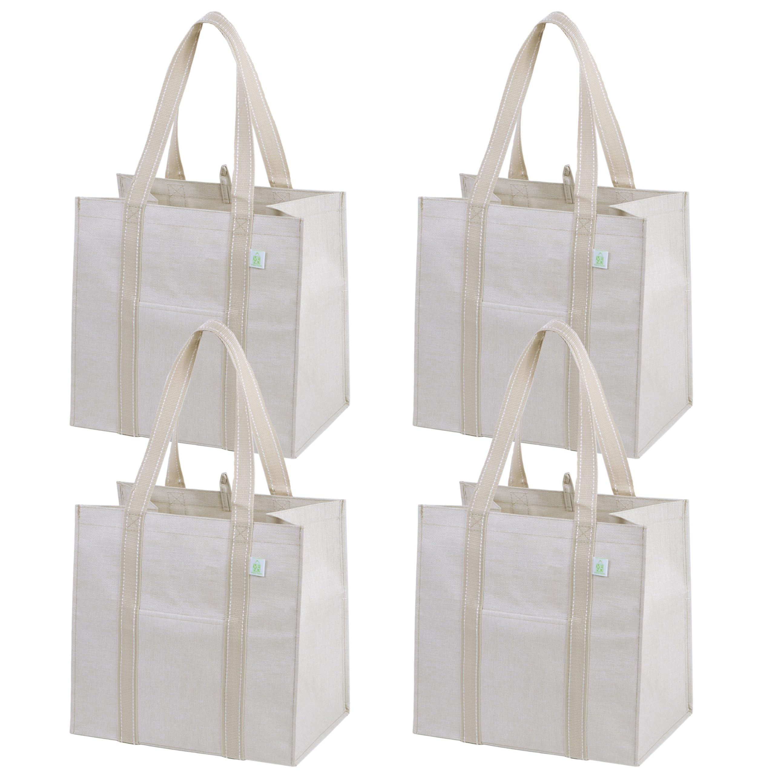 VENO four-pack reusable grocery bags folded compactly for storage.