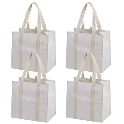VENO four-pack reusable grocery bags folded compactly for storage.