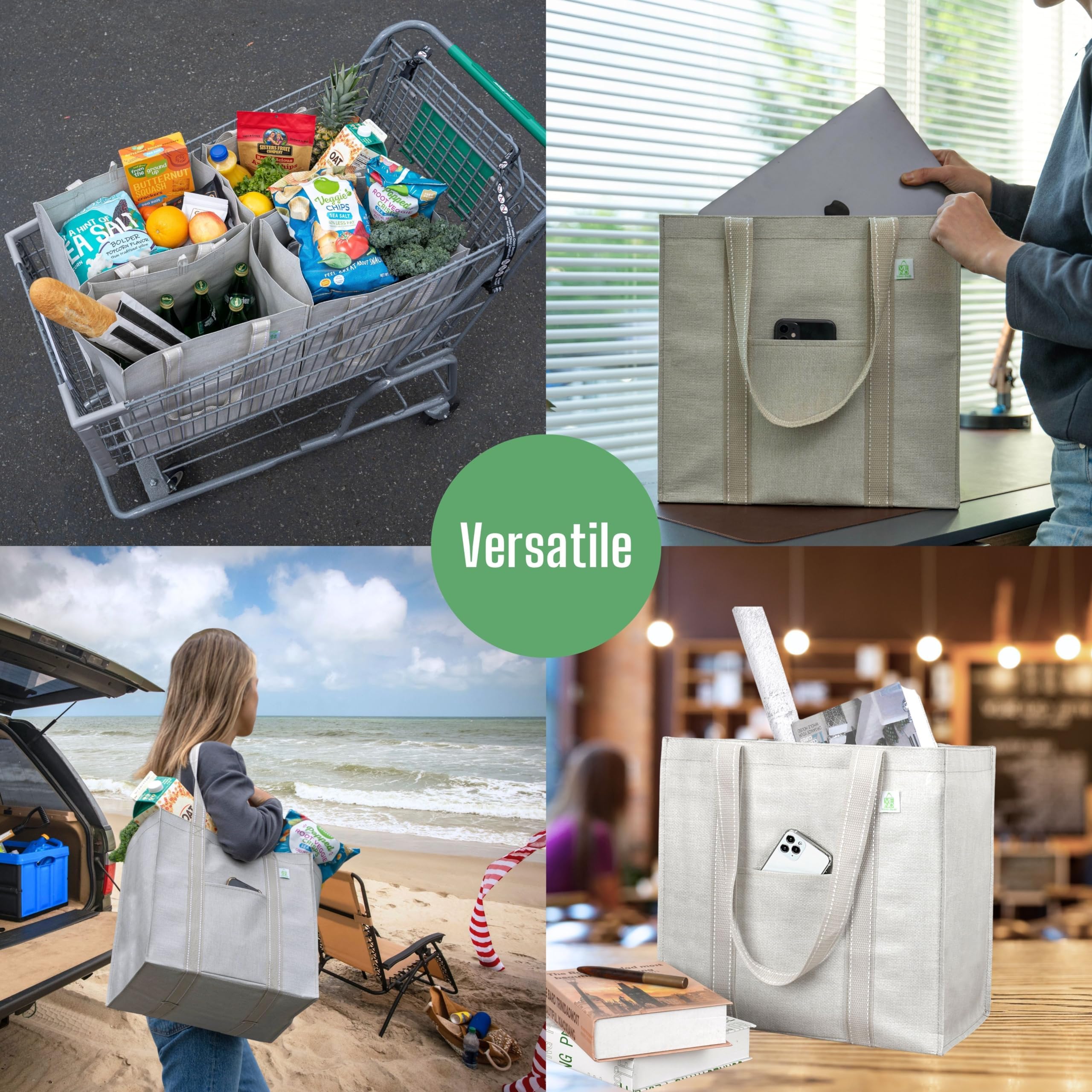 VENO multi-use bags ready for groceries, beach, work, or picnics.