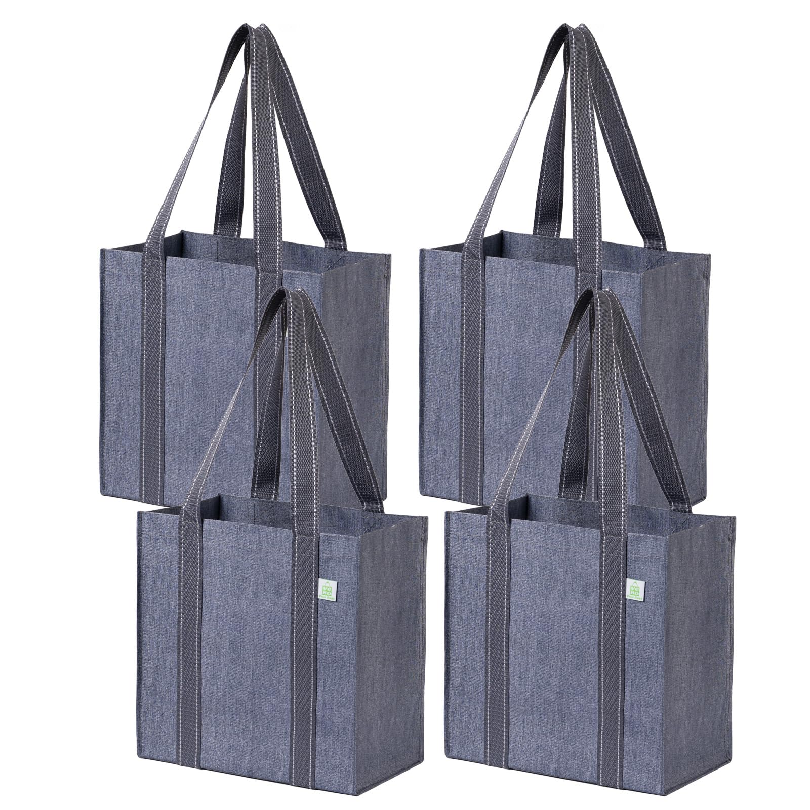 VENO four-pack gray reusable bags with foldable design for clutter-free grocery trips.