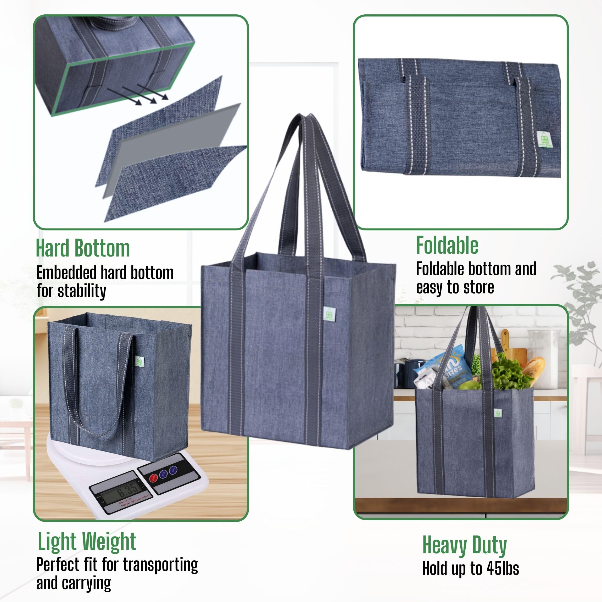 VENO heavy-duty grocery bags crafted from durable, water-resistant PP-woven material.