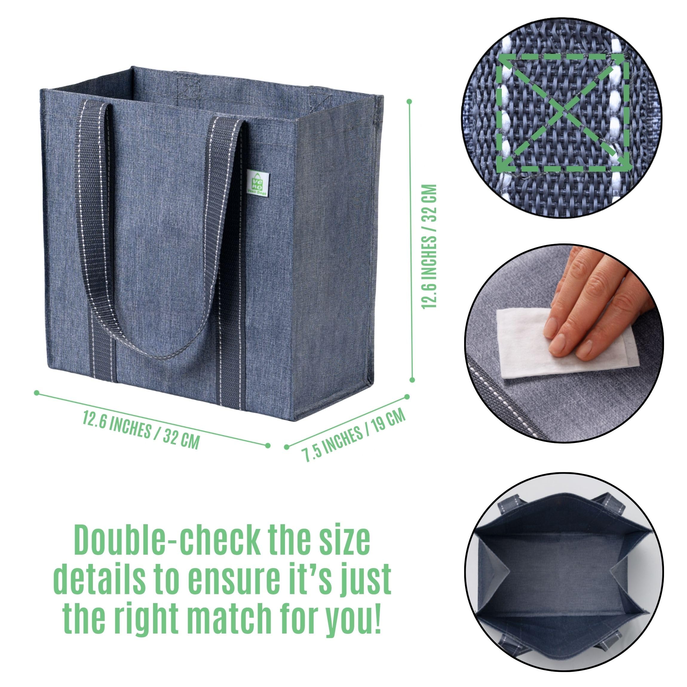 VENO medium gray tote with handle and hard bottom offering upright stability.