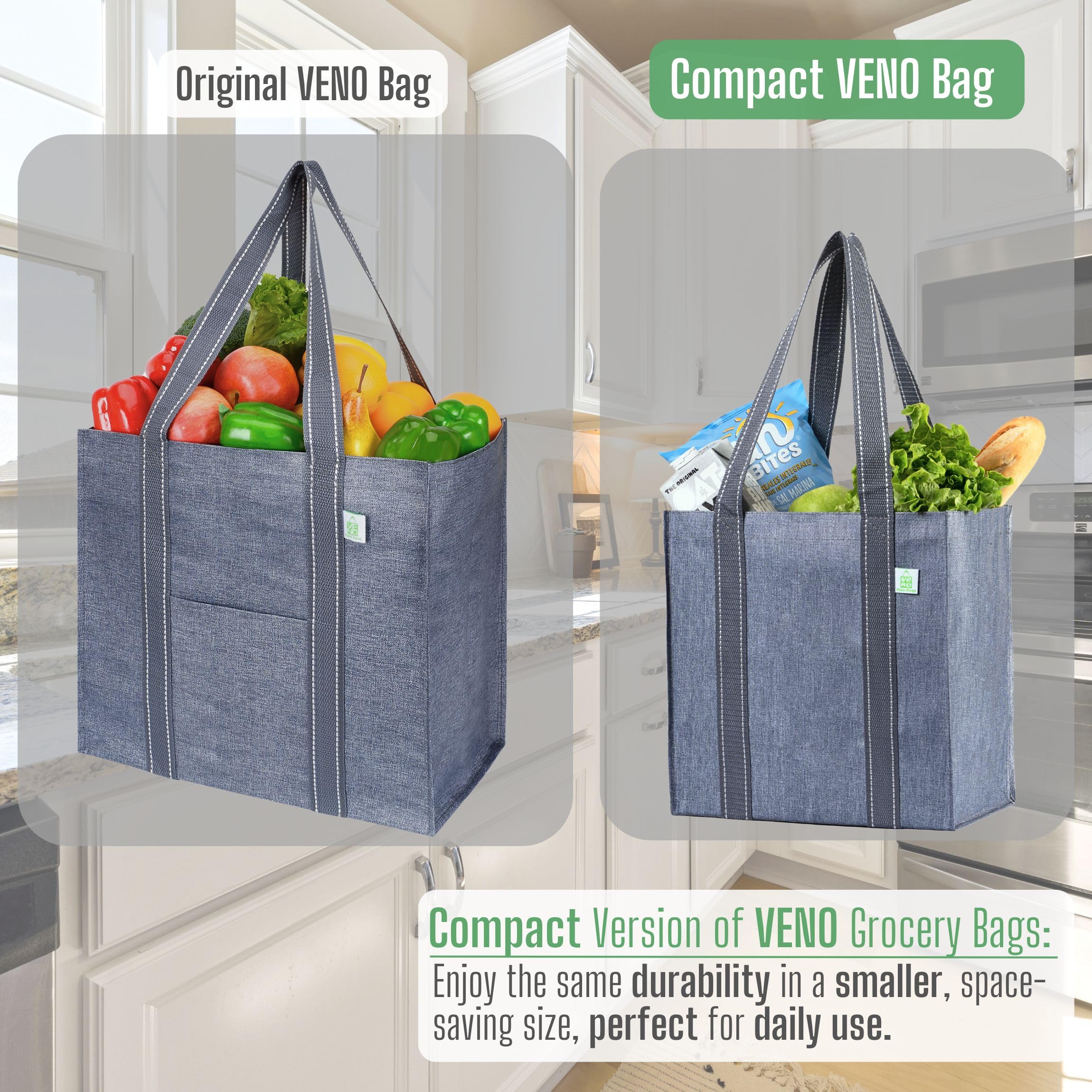 VENO reinforced-handles bag carrier makes lifting groceries comfortable.