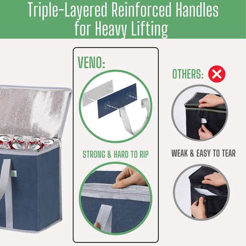 VENO bag pair stands upright when loaded to minimize tipping in transit.