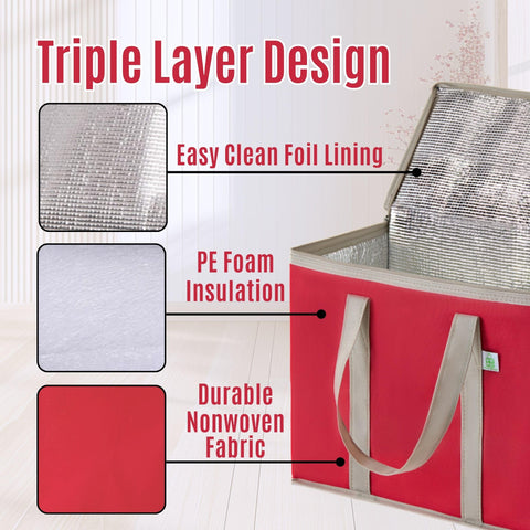 VENO red insulated bags with spacious interior for bulk items.