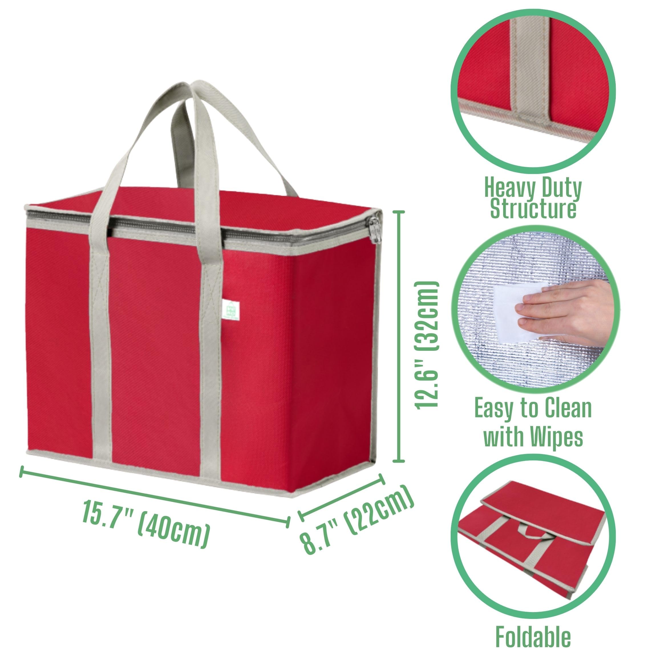VENO red cooler bag with lid open, ready for groceries.