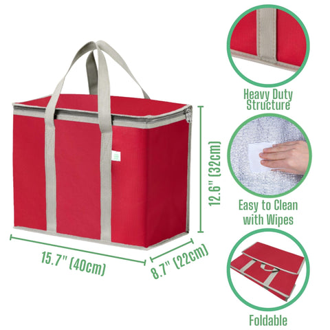 VENO red cooler bag with lid open, ready for groceries.